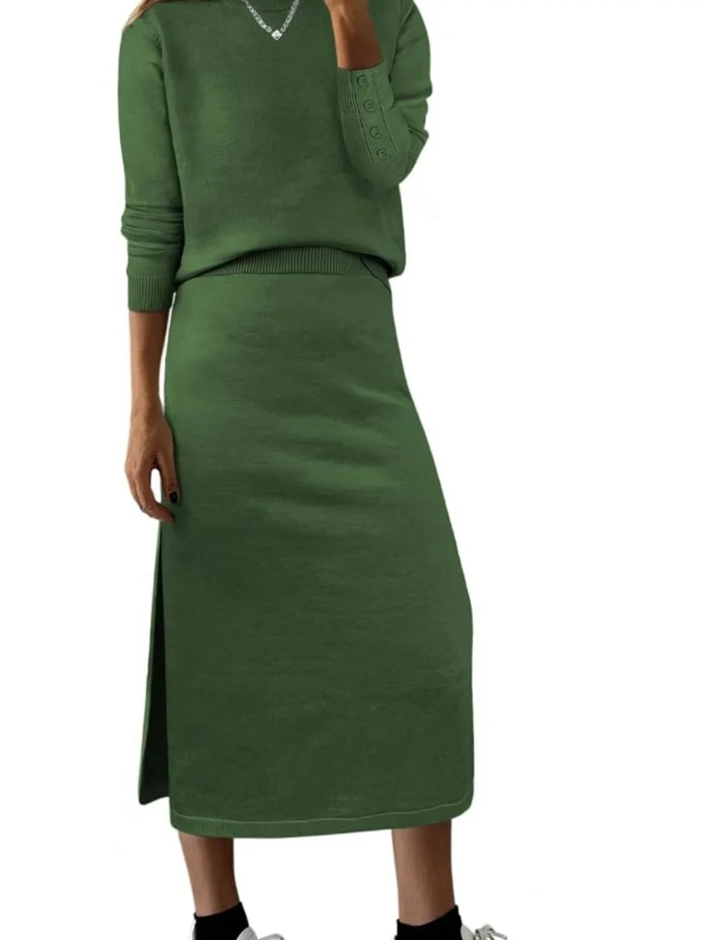 Anrabess Two Piece Sweater Skirt Set in Green, Sz,. M